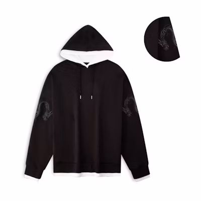 Calvin Klein Dragon Embroidery Black White Hoodie Unisex Space Black. J400357