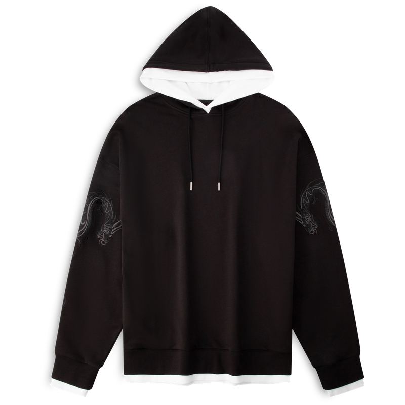 Lookbook Calvin Klein Hoodie Unisex Hitam Putih Bordir Naga Space Black. J400357