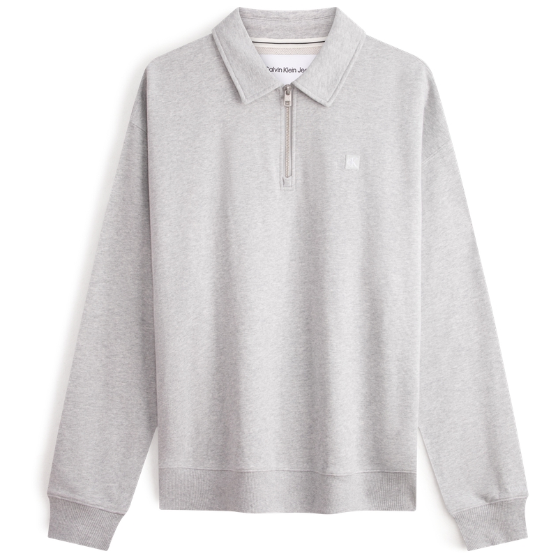 Calvin Klein Embroidered Cotton Half-Zip Polo Sweatshirt Pearl Gray J325051