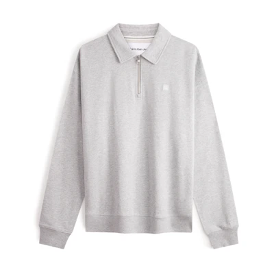 Calvin Klein Embroidered Cotton Half-Zip Polo Sweatshirt Pearl Gray J325051