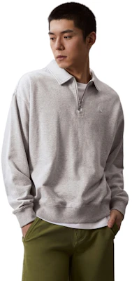 カルバンクライン 刺繍 コットン ハーフジップ ポロスウェットシャツ パールグレー J325051 Shop カルバンクライン 刺繍 コットン ハーフジップ ポロスウェットシャツ パールグレー J325051