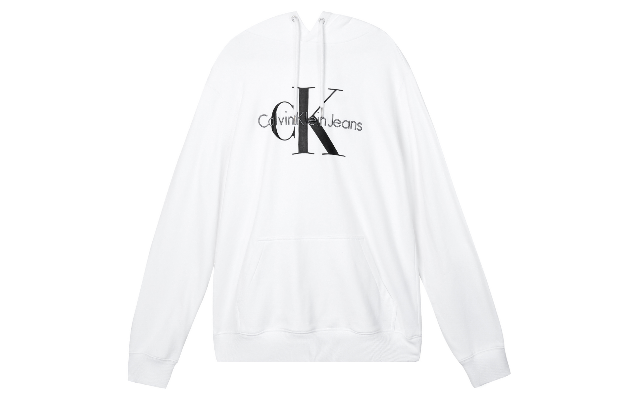 Calvin Klein Embroidered Logo Cotton Hoodie Unisex White ZM02079-YAF