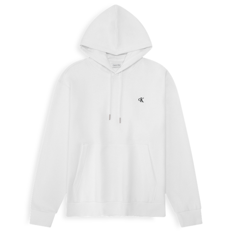 Calvin Klein Embroidered Logo Fleece Drawstring Hoodie Moonlight White 40QM431-YAA