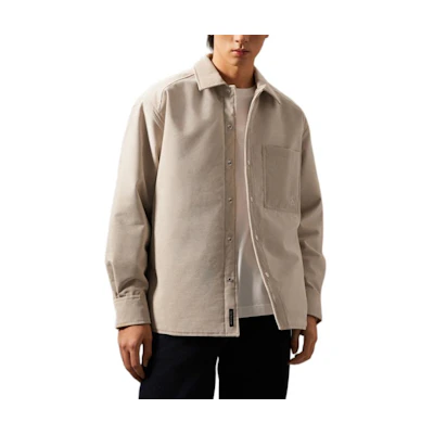 Calvin Klein Fall Embroidered Solid Casual Polo Long Sleeve Jacket Men Beige J327311-PED