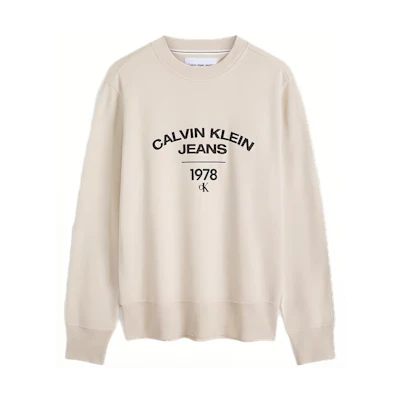 Calvin Klein Fashion Colorblock Logo Crewneck Sweatshirt Cream J323921