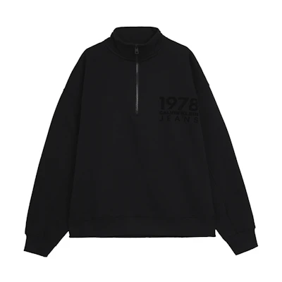 Calvin Klein Flocked Logo Half-Zip Loose Fit Fleece Sweatshirt Space Black J324100