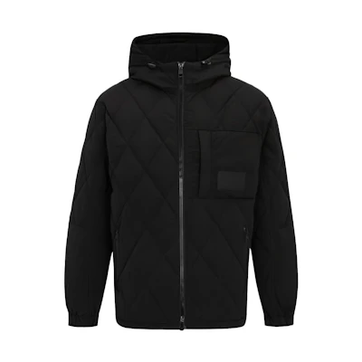 Calvin Klein FW22 Black Quilted Down Jacket with Hood and Solid Design J322174-BEH