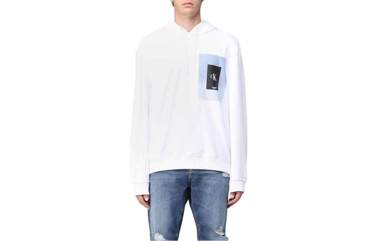 Calvin Klein FW22 Colorblock Logo Print Hoodie White Long Sleeve Pullover J30J322141-YAF