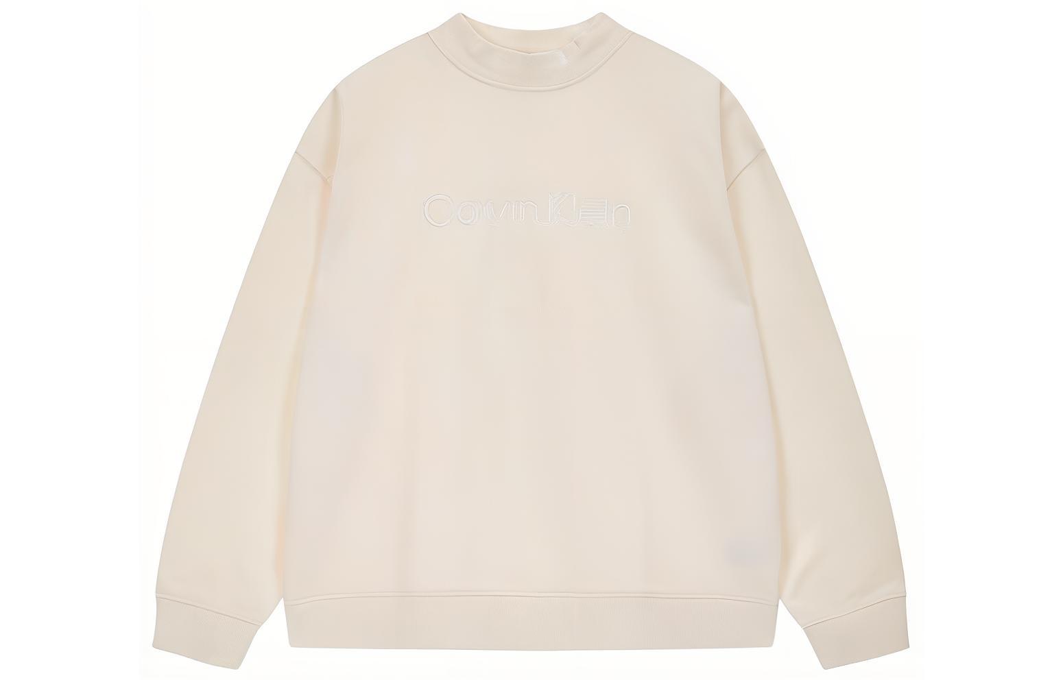 Calvin Klein FW22 Ivory Logo Print Crewneck Pullover Sweatshirt Men 40JM235-101