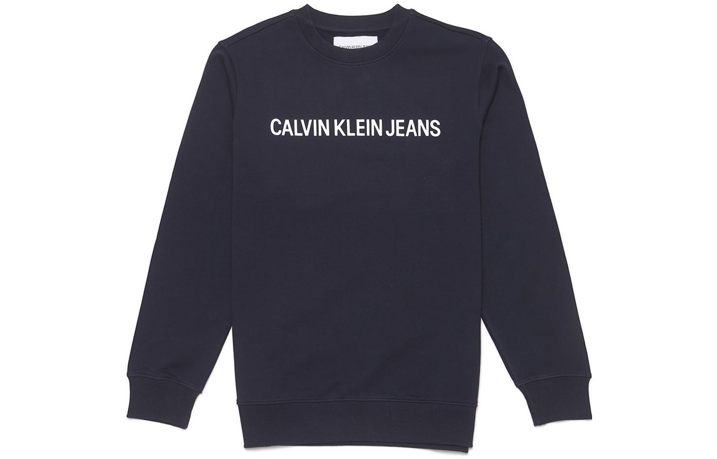 Calvin Klein FW22 Letter Print Crewneck Pullover Sweatshirt Blue () J30J307757-402