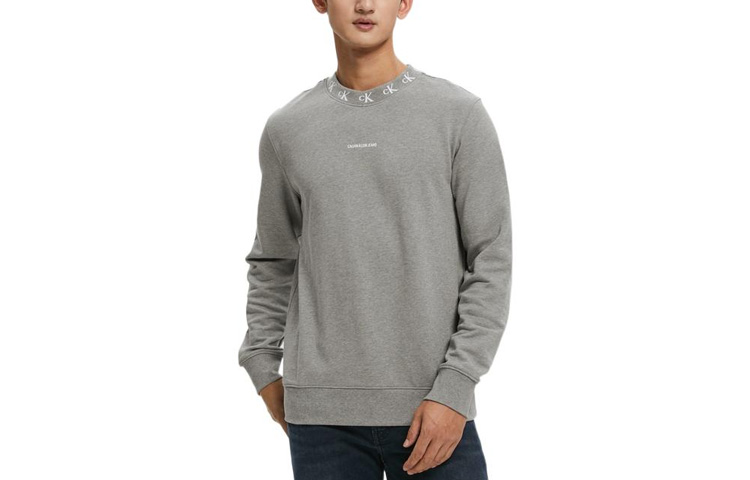 Calvin Klein FW22 Logo Jacquard Crewneck Pullover Sweatshirt Men’s Grey ZM02080-P7D