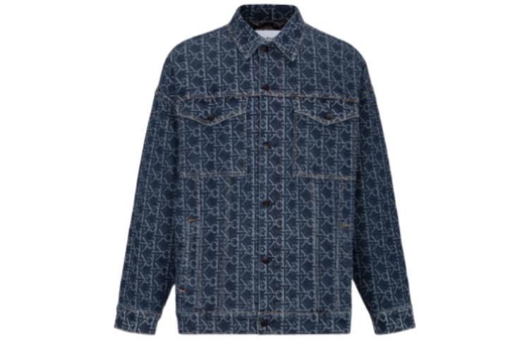 CALVIN KLEIN FW22 Logo Print Denim Jacket Long Sleeve Men’s Deep Blue J322251-1BJ