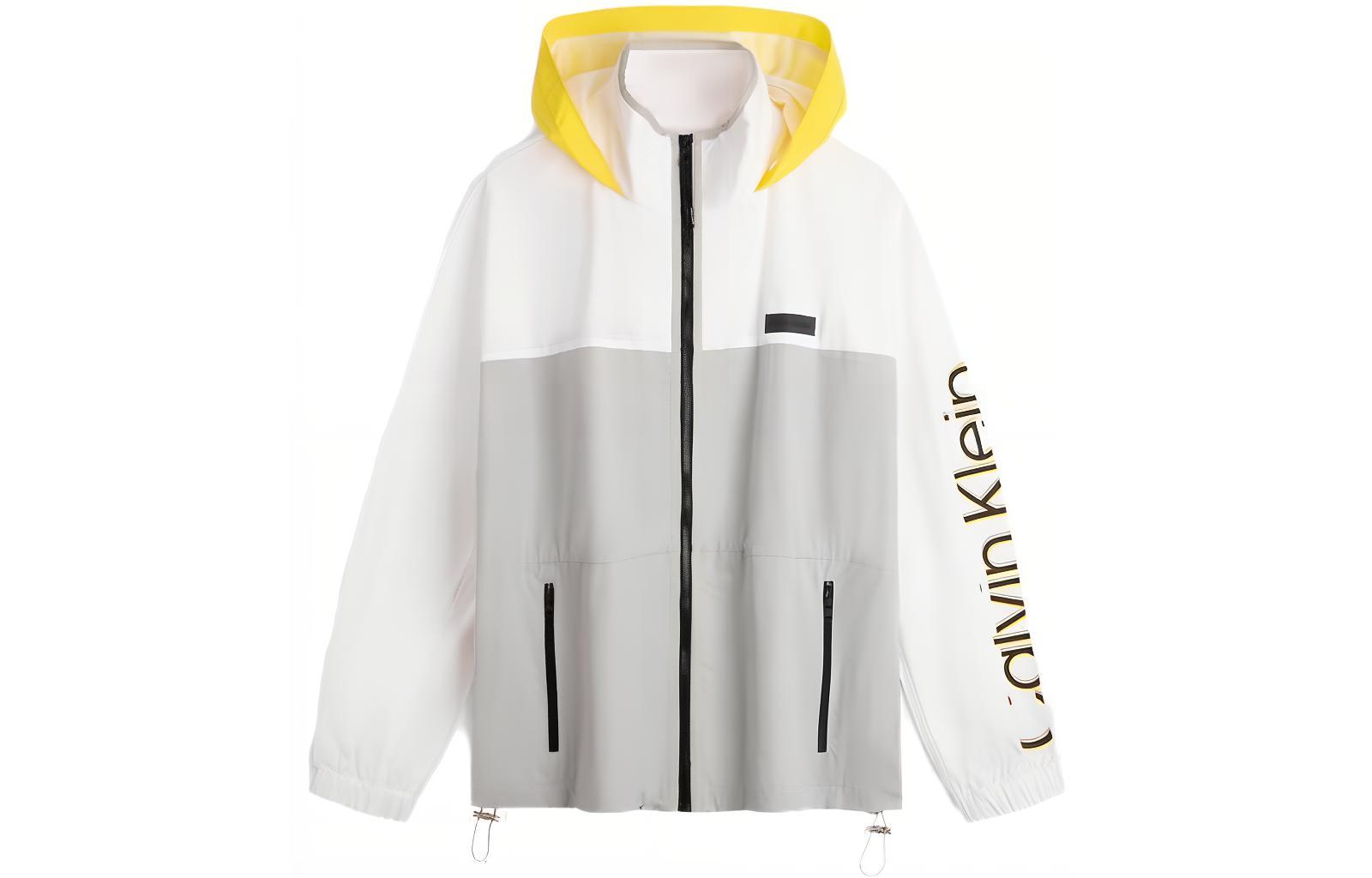 Calvin Klein FW23 Unisex Hoodie Zip Jacket Letter Print Moonlight White J400203-YAF