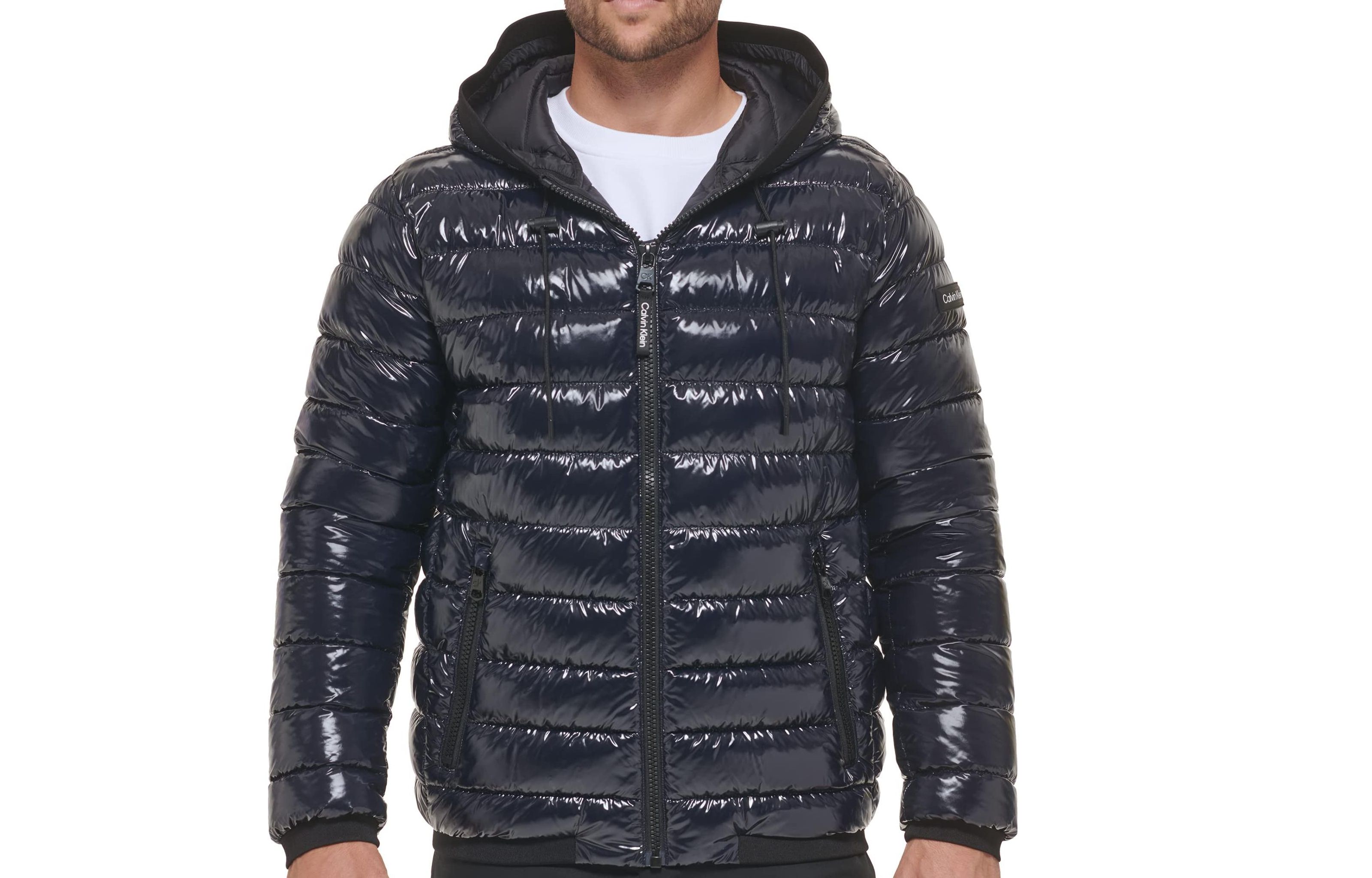 Calvin Klein Glossy Zip-Up Hooded Jacket Navy Blue () CM152956-NAVY