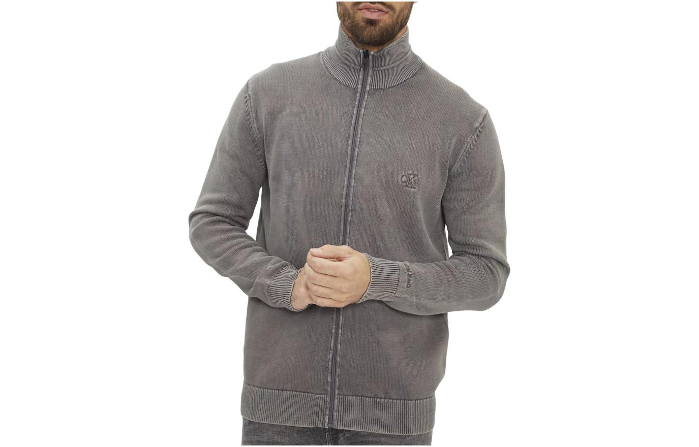 Calvin Klein Gray Embroidered Logo Zip-up Jacket with High Collar J30J315601-PRE