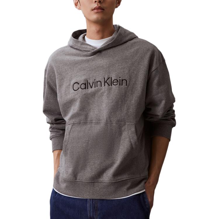 Calvin Klein Gray Hoodie - Cotton, Embroidered Logo, Casual Long Sleeve 40HM231-030
