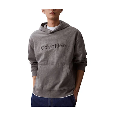 Calvin Klein Gray Hoodie - Cotton, Embroidered Logo, Casual Long Sleeve 40HM231-030