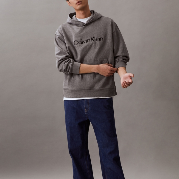 Purchase 卡文克萊灰色連帽衫 - 棉質刺繡標誌休閒長袖 40HM231-030