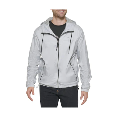 Calvin Klein Gray Solid Color Hooded Casual Windbreaker Jacket CM234687-GREY