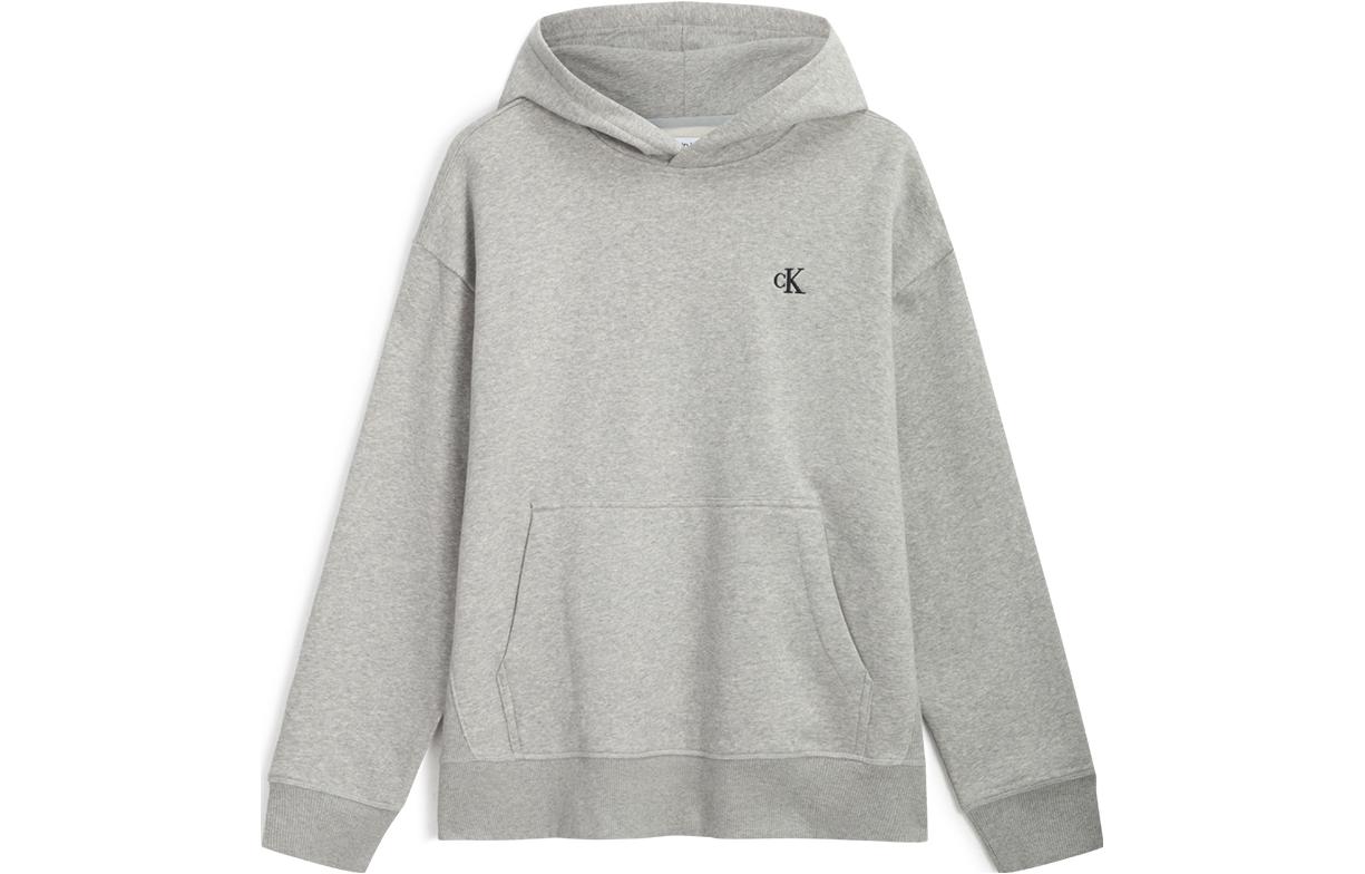 Calvin Klein Gray Solid Embroidered Fleece Hoodie Pullover Casual Sweater 40HM256-032