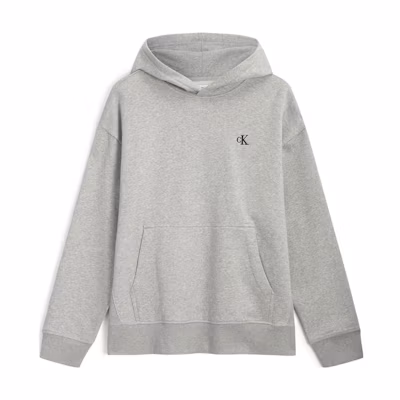 Calvin Klein Gray Solid Embroidered Fleece Hoodie Pullover Casual Sweater 40HM256-032
