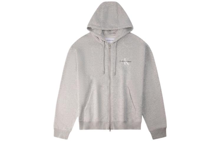 Calvin Klein Gray Solid Zip-Up Loose Fit Hoodie Unisex J400360-P01