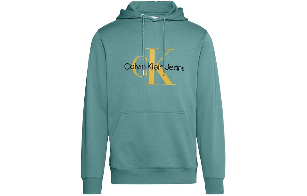 Calvin Klein Green Cotton Blend Fleece Hoodie with Letter Print J30J320805-CFQ