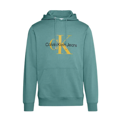 Calvin Klein Green Cotton Blend Fleece Hoodie with Letter Print J30J320805-CFQ