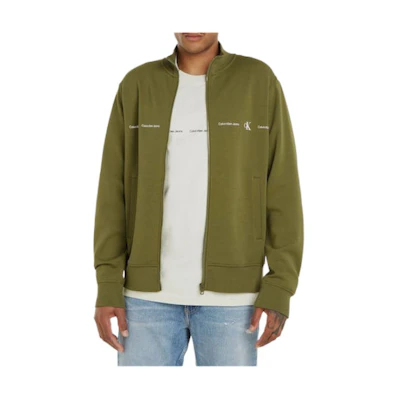 Calvin Klein Green Letter Print Zip-Up Jacket with Stand Collar J30J325493-L9N