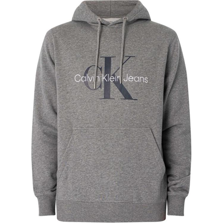 Calvin Klein Grey Hoodie with Letter Logo Pullover Design J30J320805-P41