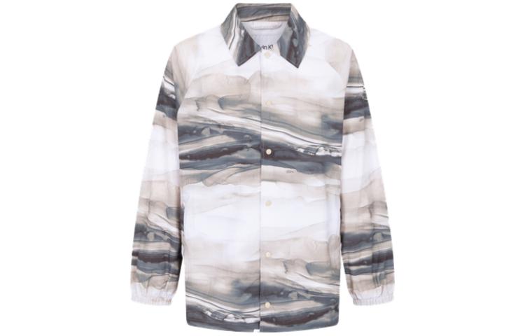 Calvin Klein Ink Print Drawstring Hem Shirt Collar Jacket Multicolor Men 40JM505-DA3