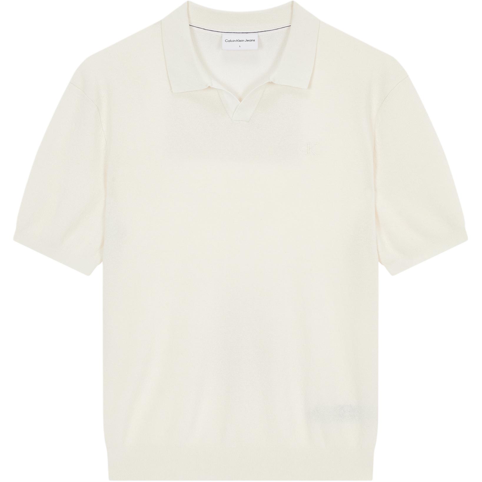 Calvin Klein Ivory Embroidered Logo Polo Shirt - Comfortable Solid Color. J326905-YBI