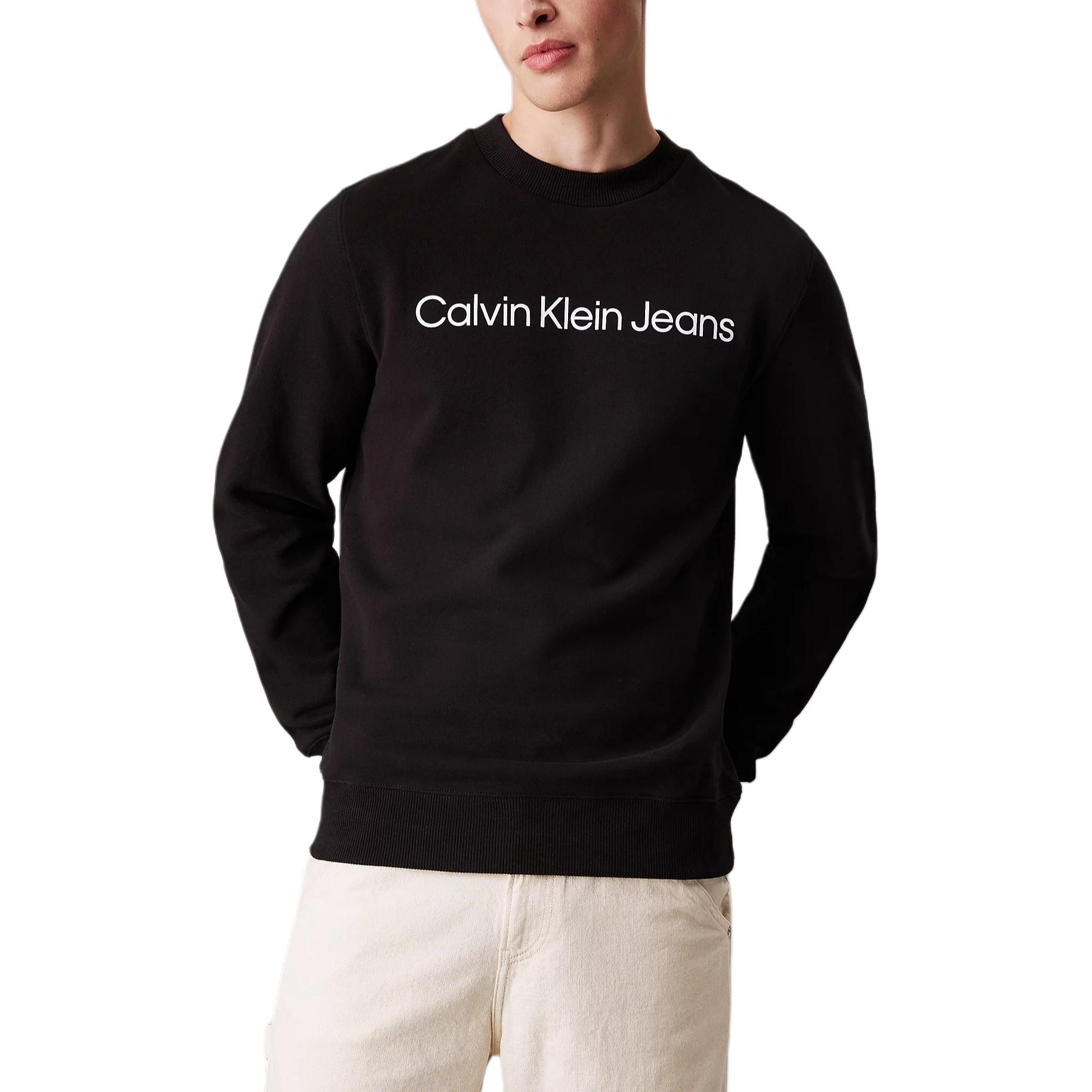 Calvin Klein Jeans Black Casual Crewneck Letter Sweatshirt for Men European Version J30J327219-BEH