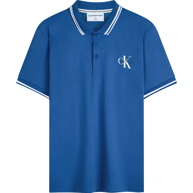 Calvin Klein Jeans Blue Letter Collar Trim Short Sleeve Polo Shirt J324245C3B
