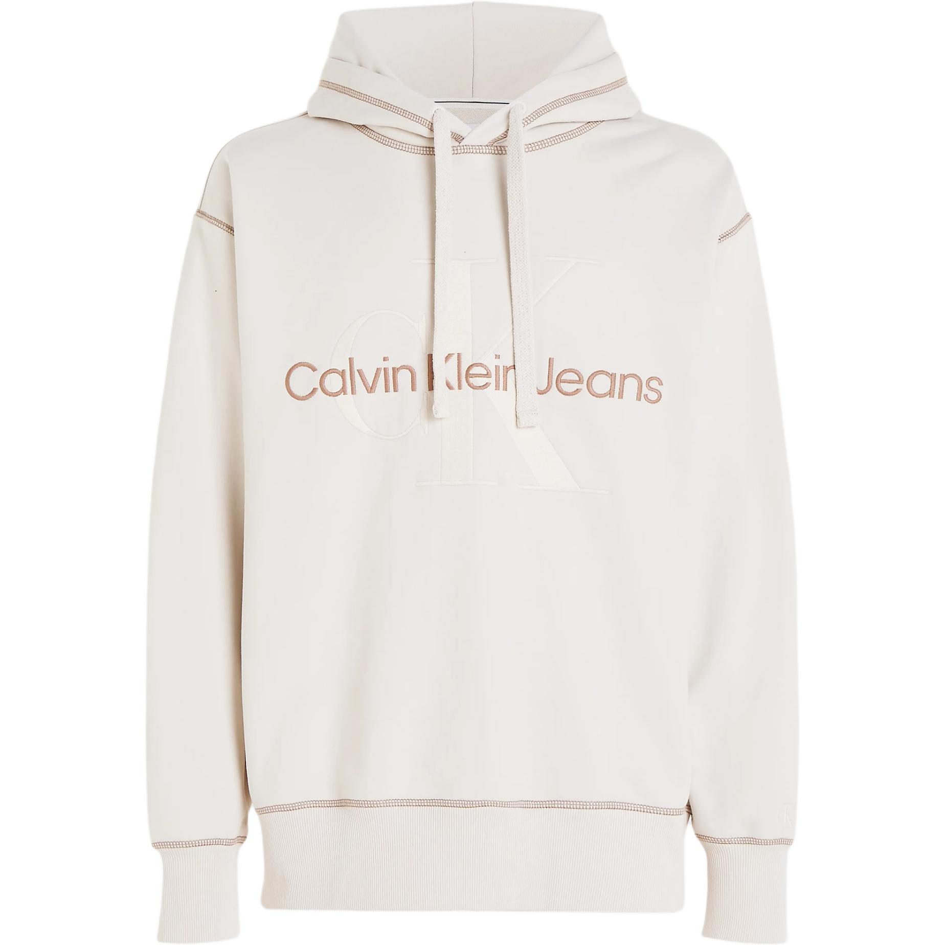 Calvin Klein Jeans Ivory Relaxed Hoodie with Minimalist Embroidery J30J324623-YBI