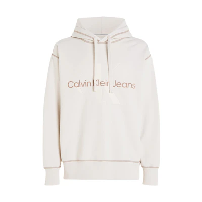 Calvin Klein Jeans Ivory Relaxed Hoodie with Minimalist Embroidery J30J324623-YBI