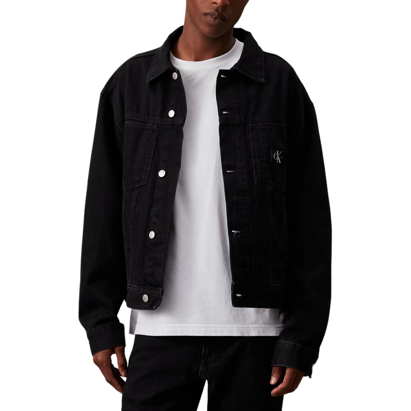 Calvin Klein Jeans Letter Print Button Long Sleeve Denim Jacket Euro Black. J30J325751-1BY