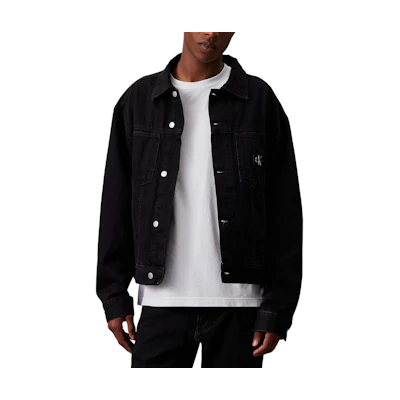 Calvin Klein Jeans Letter Print Button Long Sleeve Denim Jacket Euro Black. J30J325751-1BY