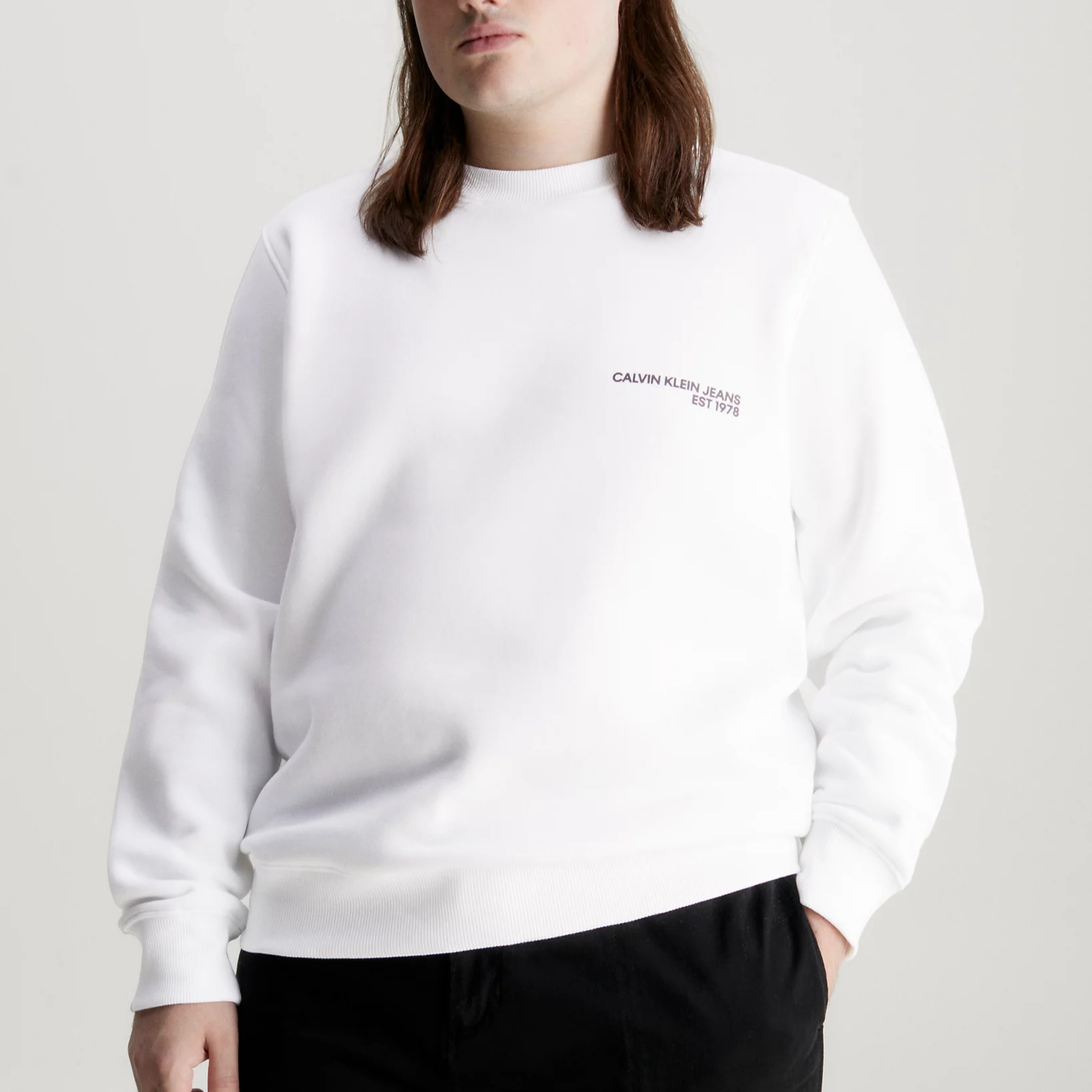 Purchase 卡尔文·克莱牛仔极简LOGO长袖卫衣白色（男士欧洲版） J30J324625-YAF