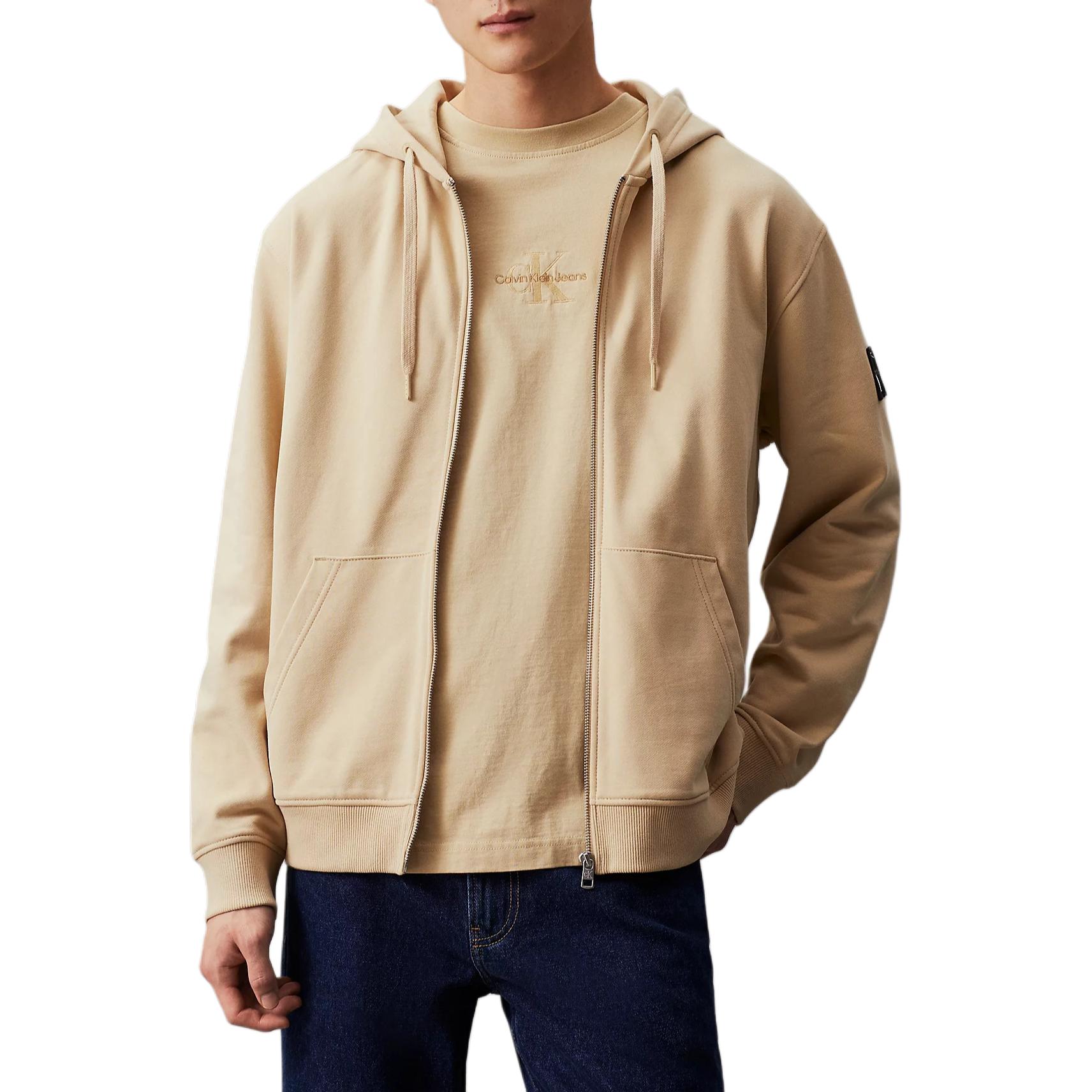 Calvin Klein Jeans Minimalist Casual Zip Hoodie Light Khaki for Men J30J325627-RAE