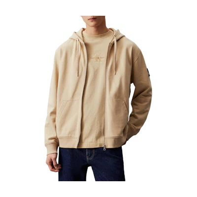 Calvin Klein Jeans Minimalist Casual Zip Hoodie Light Khaki for Men J30J325627-RAE