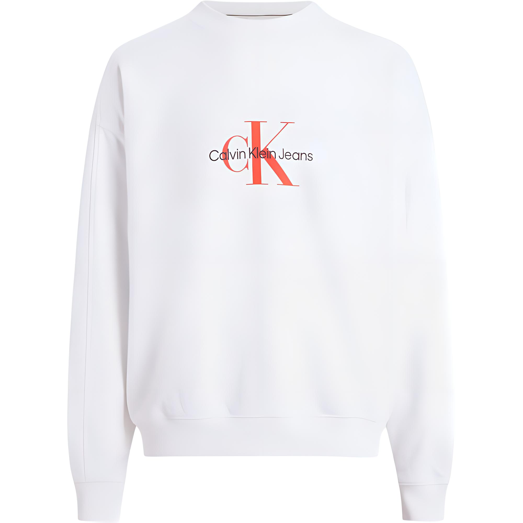 Calvin Klein Jeans Oversized Logo Crewneck White Sweatshirt European Fit J30J325426-YAF