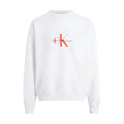 Calvin Klein Jeans Oversized Logo Crewneck White Sweatshirt European Fit J30J325426-YAF