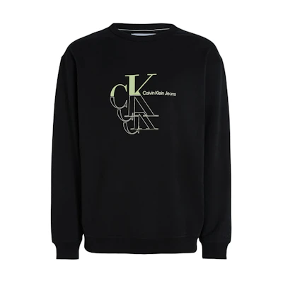 Calvin Klein Jeans Two-Tone Logo Print Crewneck Sweatshirt Black ( EU Edition) J30J325516-BEH