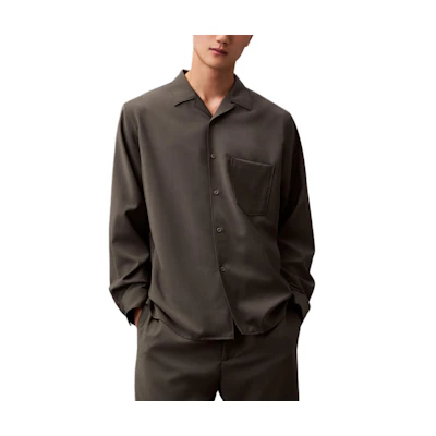 CALVIN KLEIN Jeans Unisex Khaki Long Sleeve Casual Shirt with Collar. 40EM114-QGE