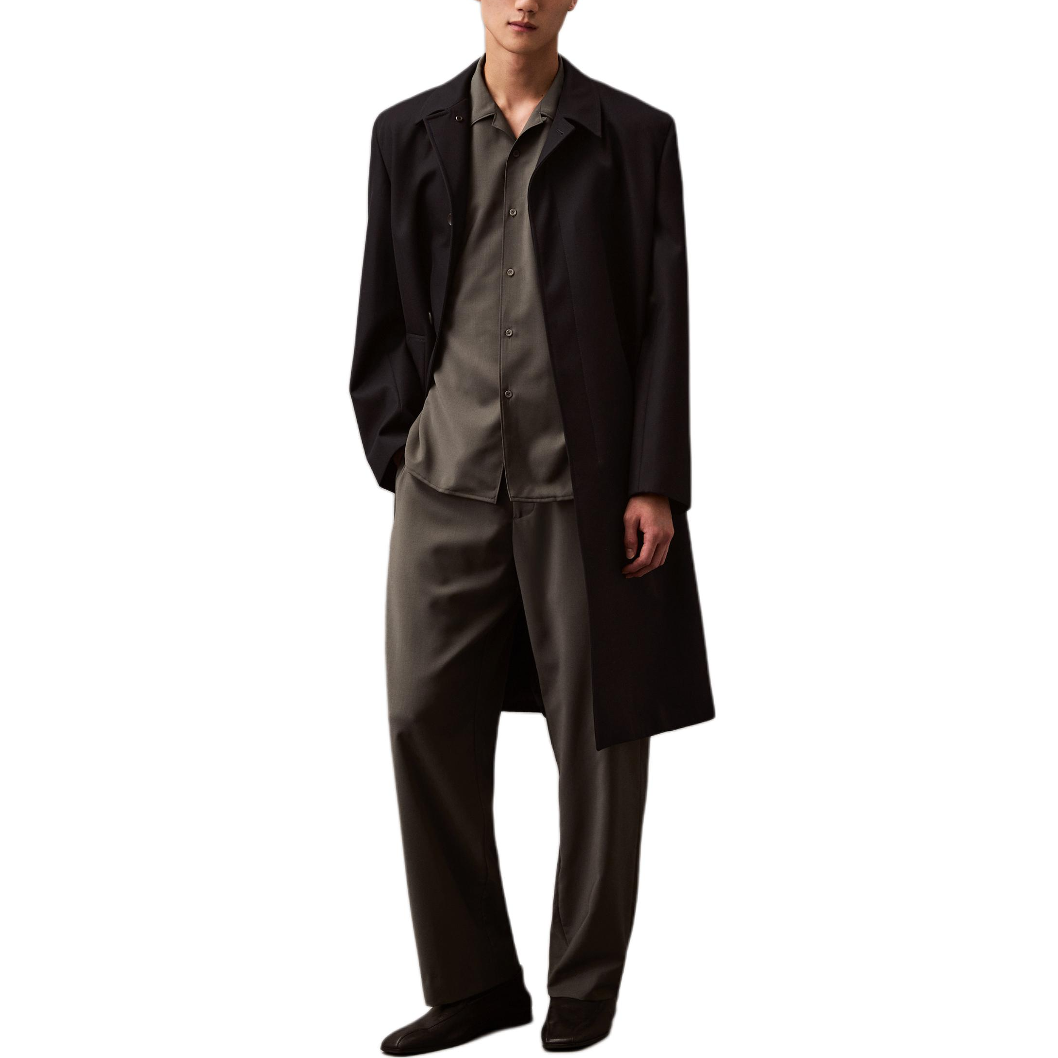 Shop CALVIN KLEIN Jeans Unisex Khaki Long Sleeve Casual Shirt with Collar. 40EM114-QGE