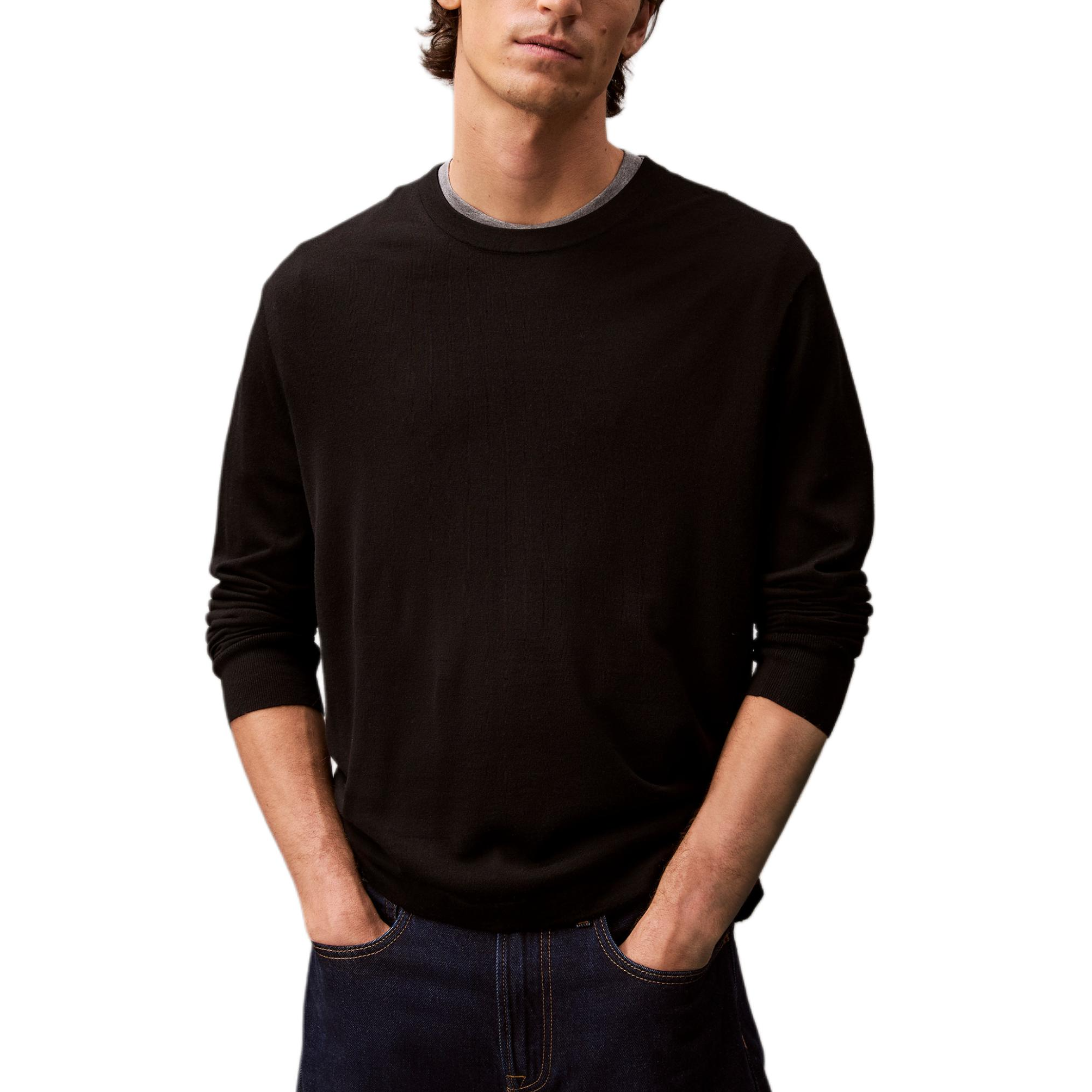 CALVIN KLEIN Jeans Unisex Solid Black Crewneck Pullover Sweater. 40EM332-UB1