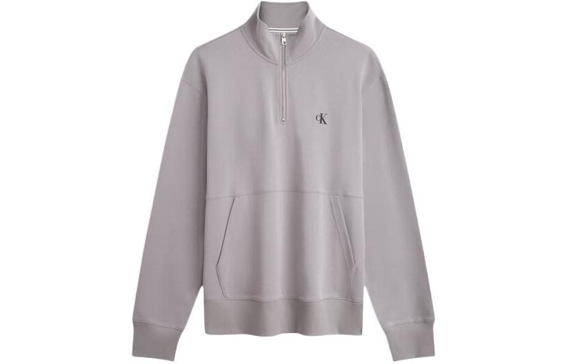Calvin Klein Letter Print Half-Zip Mock Neck Sweatshirt Reed Gray J324320-PQY