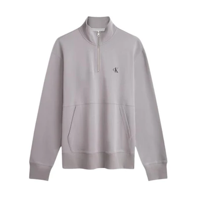 Calvin Klein Letter Print Half-Zip Mock Neck Sweatshirt Reed Gray J324320-PQY