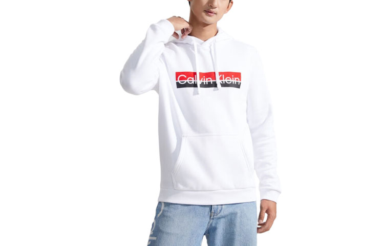 Calvin Klein Letter Print Hoodie Pullover Moonlight White 40QC402-YAA